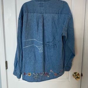 Handmade!! Embroidered Denim Shirt with Floral Design🌸🌻🪷🌹🪻